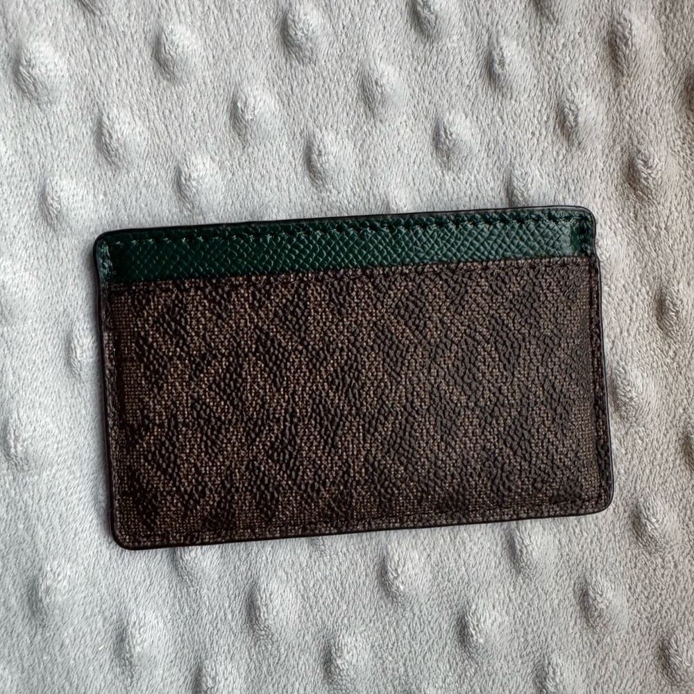 Michael Kors Brown Card & Dark Green Trim Slim Holder